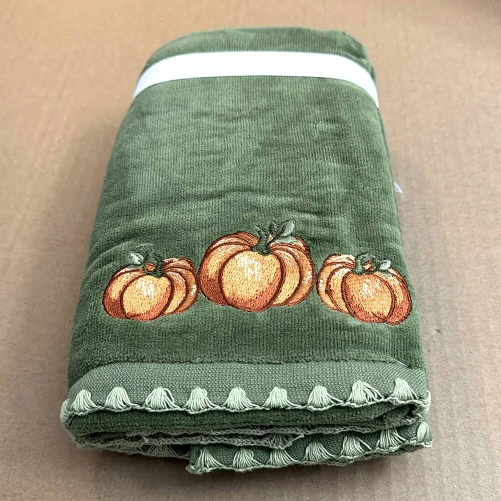 2pc CARO HOME 100% Cotton Hand Towel Set With Pumpkin Motif - Green